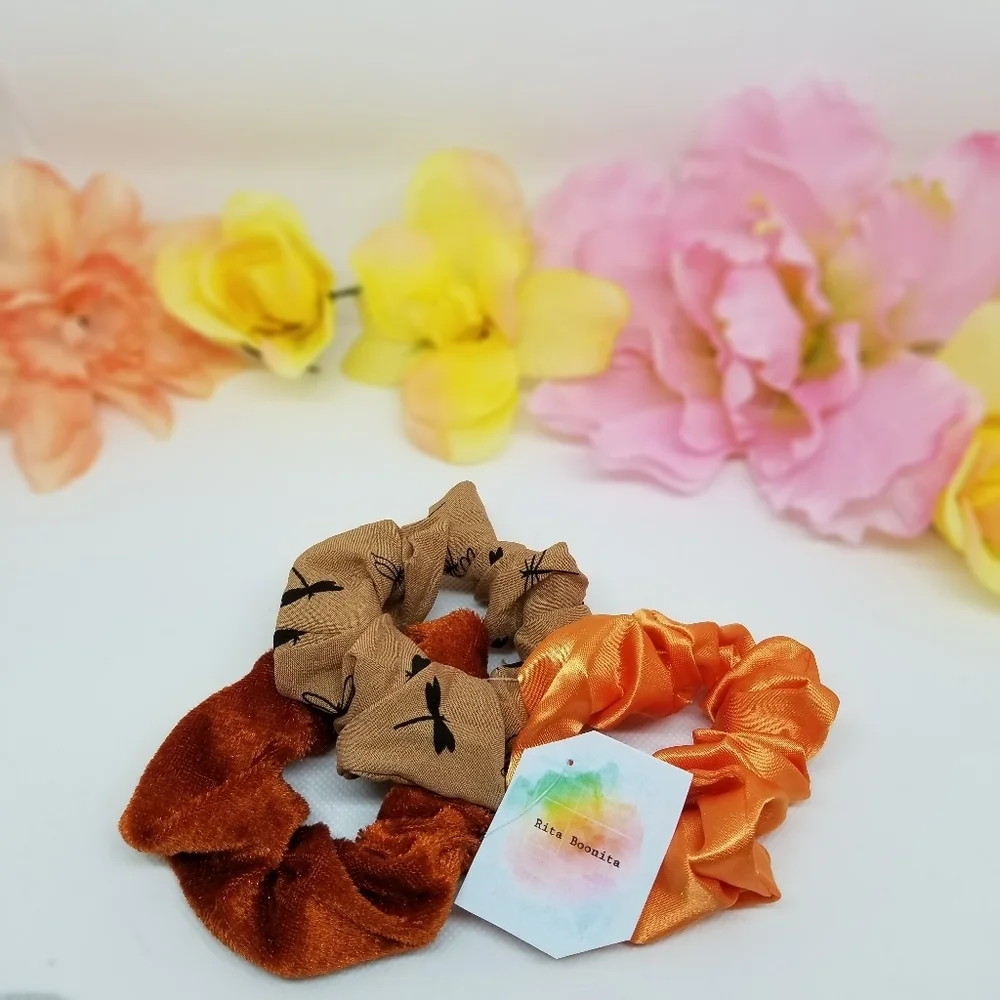 NEW scrunchies- burnt orange dragonfly